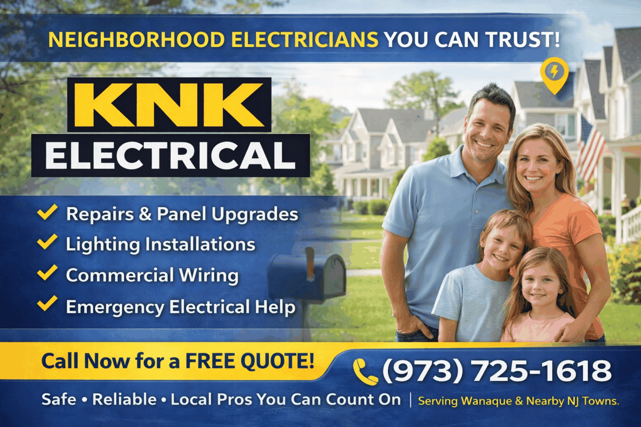 Social media ad example for KNK Electrical highlighting neighborhood electrical services.